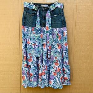 Floral Denim Patchwork Skirt